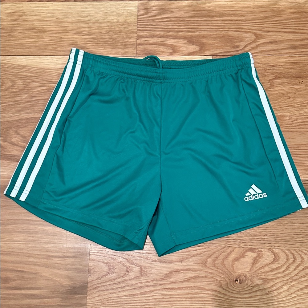 Adidas Green Athletic Shorts with Classic Stripes